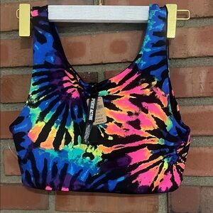 Victoria’s Secret pink NWT large Active USA Multicolor Tie-Dye Crop Top reverse